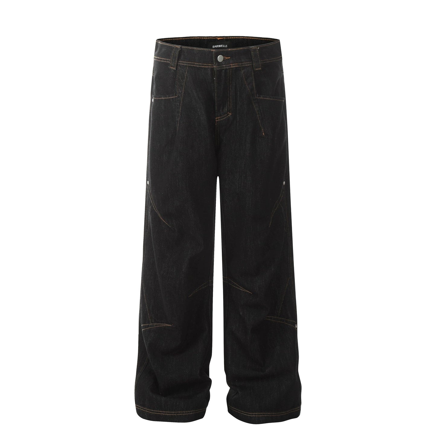 Fashion workwear jeans high street embroidery loose wide pants