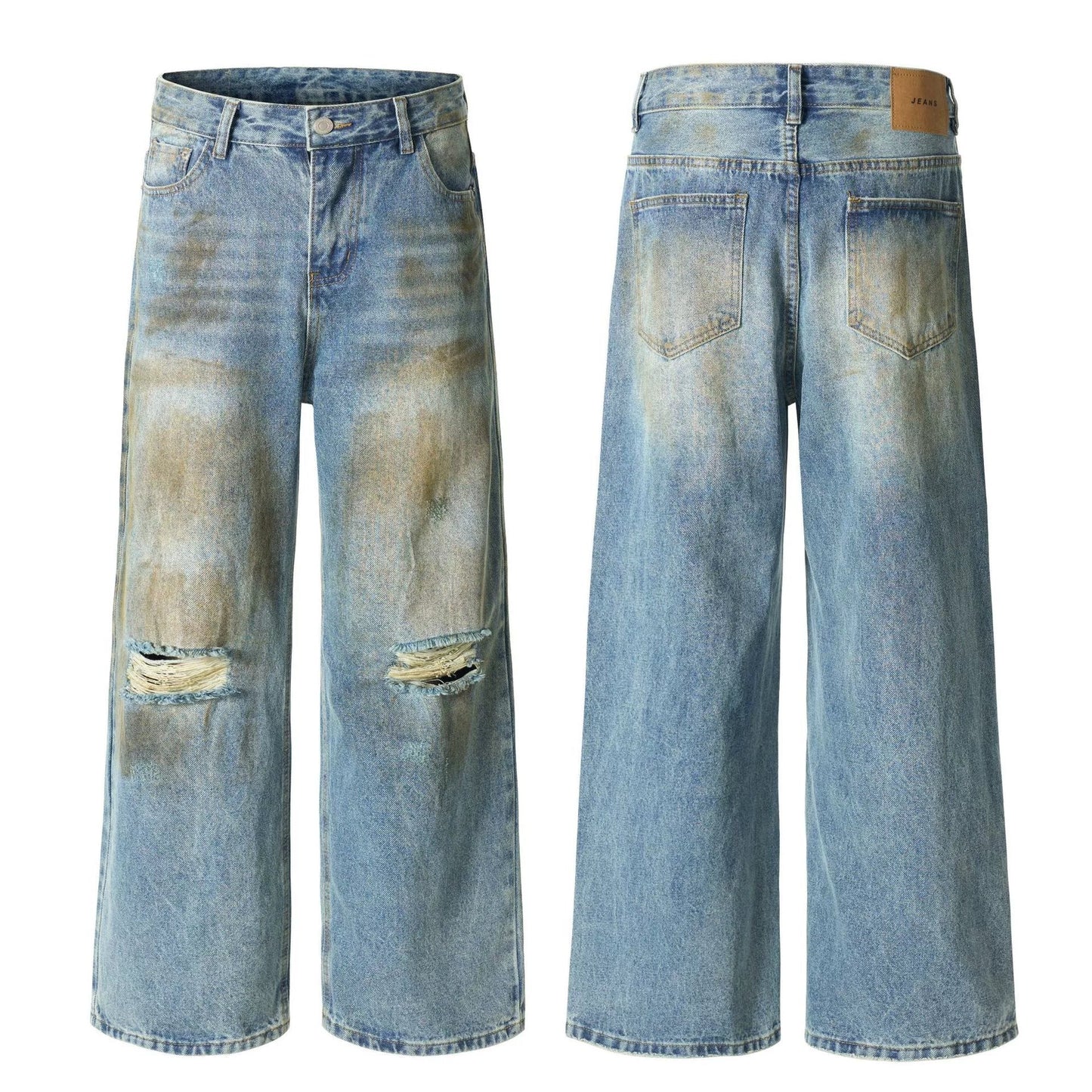 Fashion workwear jeans high street embroidery loose wide pants