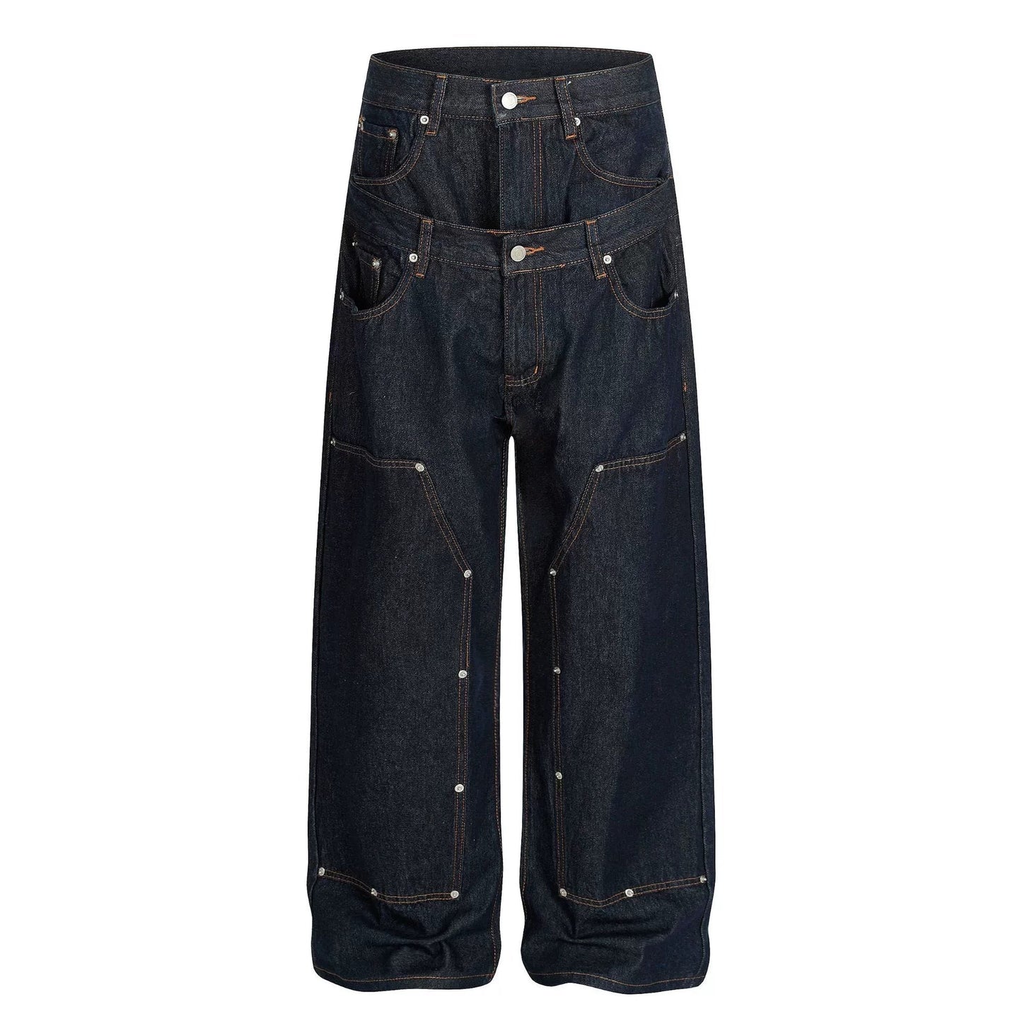 Fashion workwear jeans high street embroidery loose wide pants
