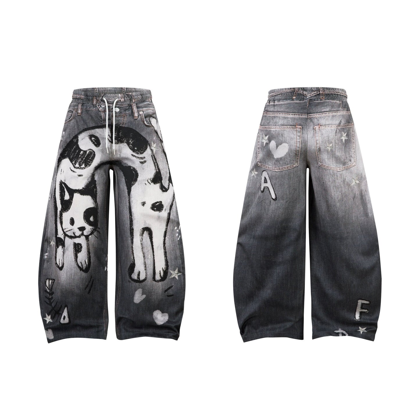 Fashion workwear jeans high street embroidery loose wide pants