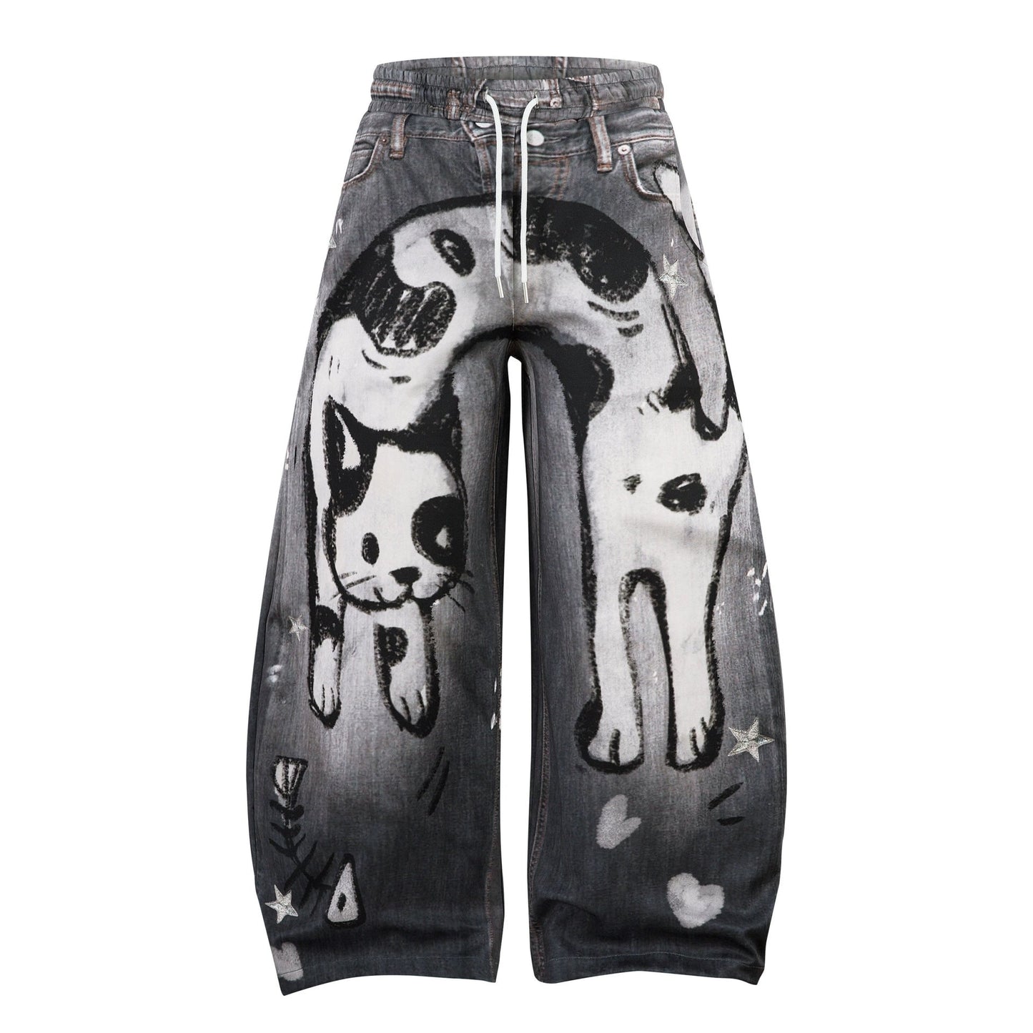 Fashion workwear jeans high street embroidery loose wide pants